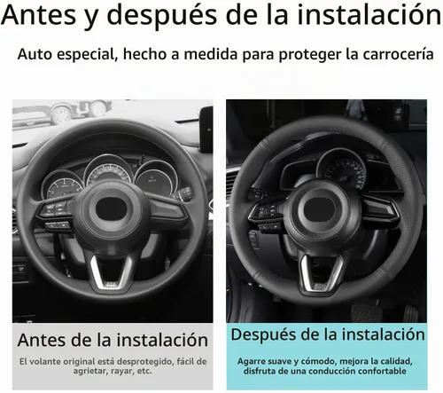 Vista 6 de Funda de Volante de Microfibra de Cuero Cosida a Mano, Compatible con Mazda 3 2017 2018/Mazda CX-5 2017-2020/Mazda 6/CX-9 2016-2020/CX-3 2018 2019