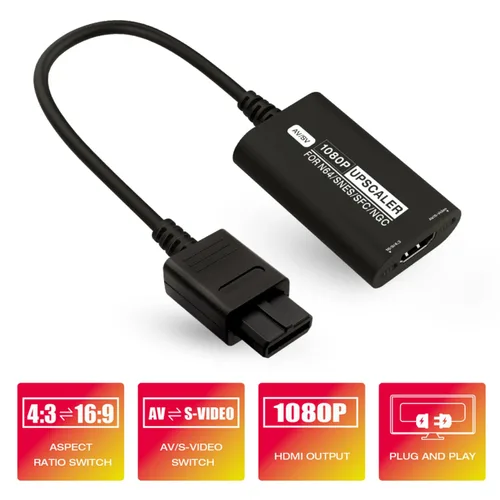 Vista 2 de Adaptador HDMI N64SNESSFCNGC 1080P Compatible con interruptor 16943 e interruptor de señal AVS-vdieo, adaptador de videojuegos Plug & Play sin
