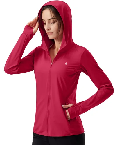 Vista 21 de Soothfeel Chaqueta con capucha y protección solar UPF 50+ para mujer, ligera, de manga larga, con bolsillo, para senderismo al aire libre d-celeste