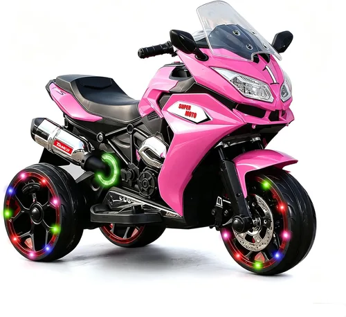 Vista 9 de TAMCO - Motocicleta eléctrica para niños con 3 ruedas, recargable, con ruedas ligeras (azul)