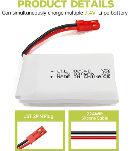 Vista 3 de sea jump 5 unids 3.7 V 800 mAh Lipo batería de control remoto Drone con cargador 5 en 1 enchufe JST adecuado para SYMA X56W MJX X400W X300C X800