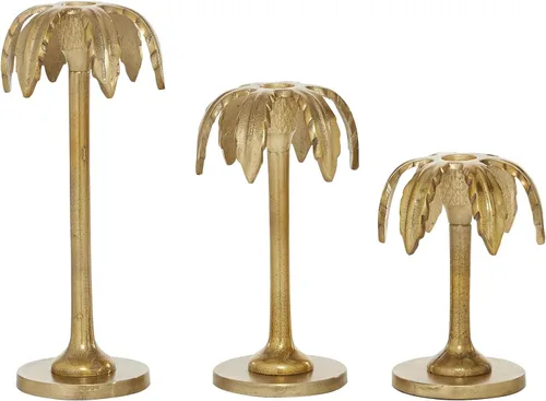 Vista 2 de Deco 79 Portavelas decorativo de metal de aluminio, soporte de vela de palmera, juego de 3 candelabros de 6 pulgadas, 8 pulgadas, 10 pulgadas