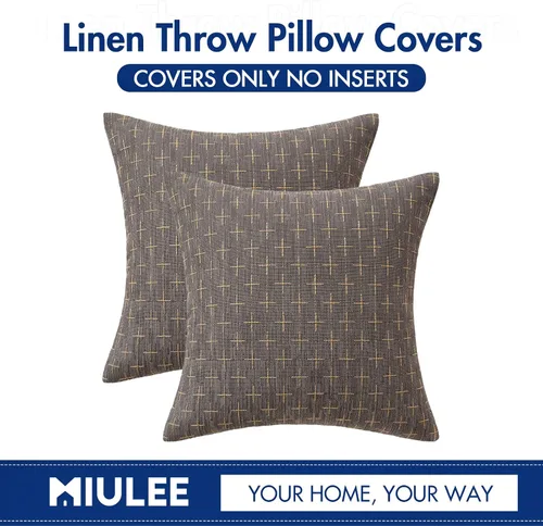 Vista 7 de MIULEE - Juego de 2 fundas de almohada decorativas de lino de arpillera, modernas, estilo campestre, rústicas, tejidas, con textura, para sofá, Gris