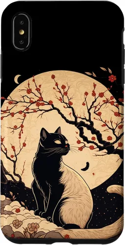 Vista 11 de Kawaii black cat japanese with cherry blossom anime style Case for iPhone 16