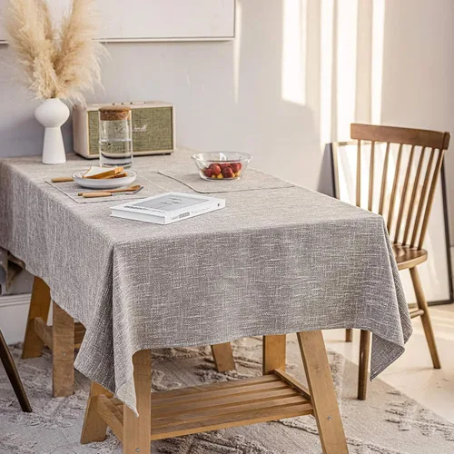 Vista 10 de Manteles redondos impermeables de lino de algodón, se limpian con un paño, para mesa de comedor, interiores y exteriores, bufetes, fiestas y Beige