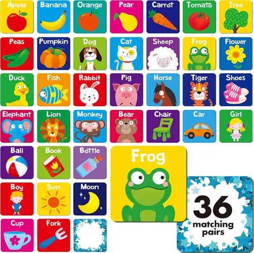 Vista 9 de Hebayy 36 pares de tarjetas flash de dibujos animados a juego de animales borrables (72 unidades, cada una mide 2 x 2 pulgadas)