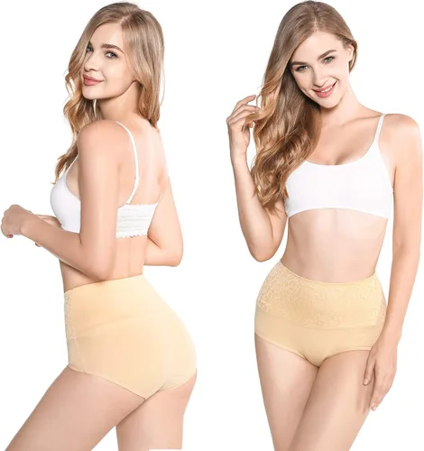 Vista 5 de Kinyanco Bragas de cintura alta con control de abdomen para mujer, ropa interior de algodón sin rollitos