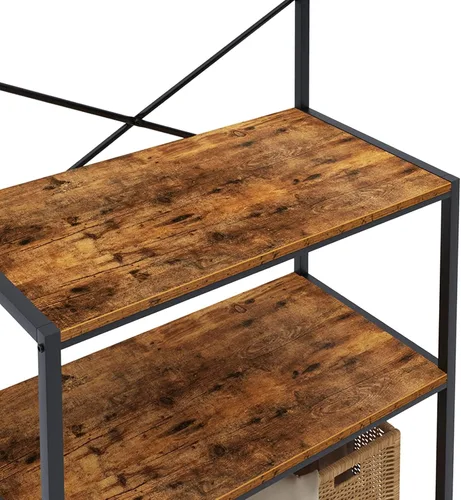 Vista 6 de soges Estante de cocina para panadero, diseño de 4 niveles, soporte para microondas, marrón rústico, organizador de utilidad, panel inferior