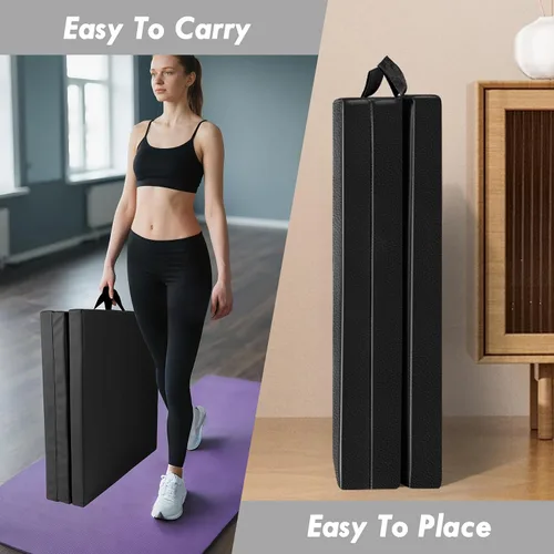 Vista 5 de Tapete de gimnasia plegable de 6 x 2 pies, tapete de yoga de espuma de alta densidad de 2 pulgadas de grosor, antideslizante, para entrenamientos