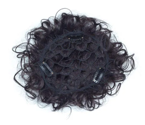 Vista 2 de Peluca de pelo corto y rizado con clip en base ahuecada para mujer, color negro y marrón