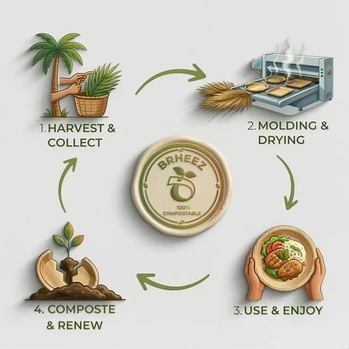 Vista 3 de Brheez Platos de bambú desechables de hoja de palma Platos de aperitivo de bambú de 6 pulgadas Platos biodegradables ecológicos compostables 50