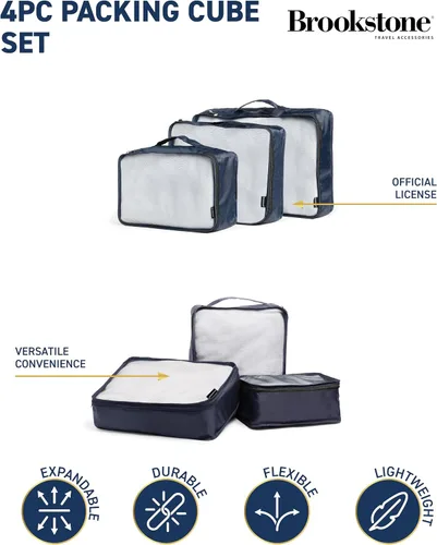 Vista 2 de Brookstone Juego de 4 cubos de embalaje para ropa, organizador de equipaje y bolsa para zapatos, artículos esenciales de viaje, azul marino