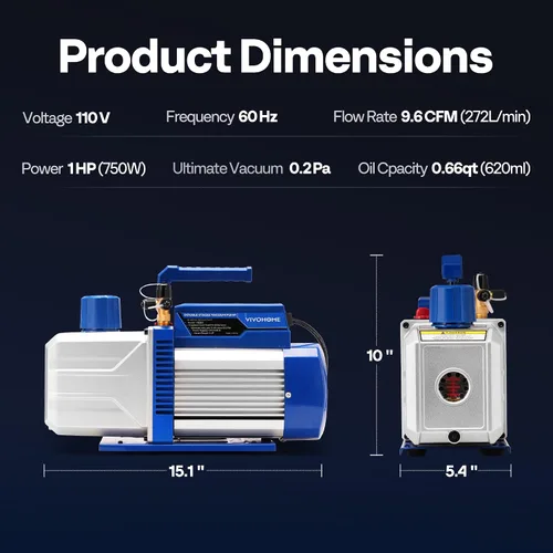 Vista 6 de VIVOHOME - Bomba de vacío HVAC de doble etapa de 110 V 1 HP 9.6 CFM con botellas de aceite Auto AC Vacuum Pump for Automotive Home Air Conditioner