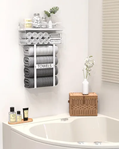 Vista 2 de Toalleros para baño montados en la pared - Juego de portotoallas de pared para baño sobre almacenamiento del inodoro, organizador de estante