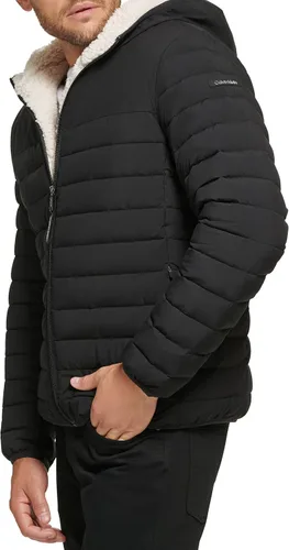Vista 3 de Calvin Klein Men's Hooded Down Jacket Quilted Coat Sherpa Lined