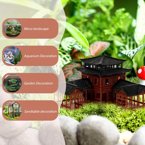 Vista 7 de B0D5DC8MHG Estatua japonesa en miniatura, decoración de pecera de plástico hecha a mano, adorno de jardín asiático, modelo de arquitectura antigua