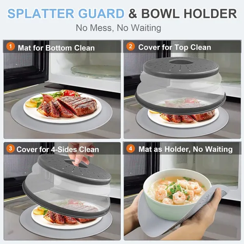 Vista 3 de LekDrok - Paquete de 2 fundas para alimentos para microondas con tapete de 10 pulgadas, tapete como soporte para tazón, cubierta para protector