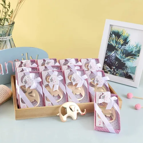 Vista 7 de Paquete de 12 abridores de botellas para niñas, regalos de fiesta de baby shower para invitados, abrebotellas en forma de elefante, regalos de baby