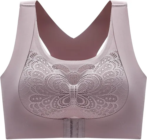 Vista 2 de Sujetador de encaje de talla grande para mujer, sin forro, cobertura completa, cómodo, de algodón, sin espalda, sexy, invisible, para deportes
