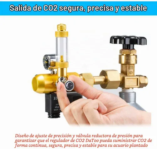 Vista 4 de DaToo Regulador de CO2 para acuario, pantalla de doble calibre con válvula de retención de solenoide de contador de burbujas ajustable para tanque