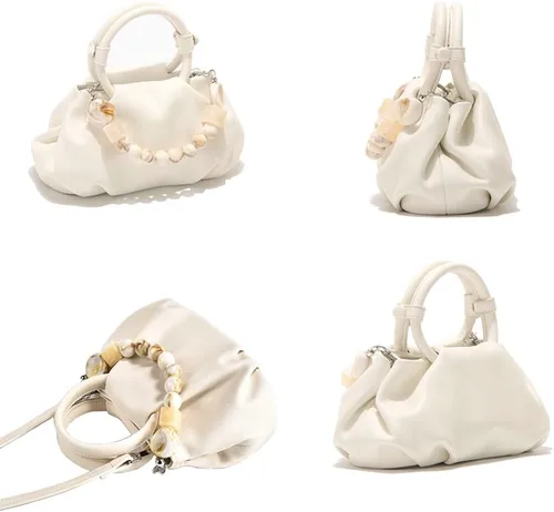 Vista 3 de Ophlid Cloud - Bolso de mano para mujer, de piel suave, con cuentas, bolso pequeño cruzado