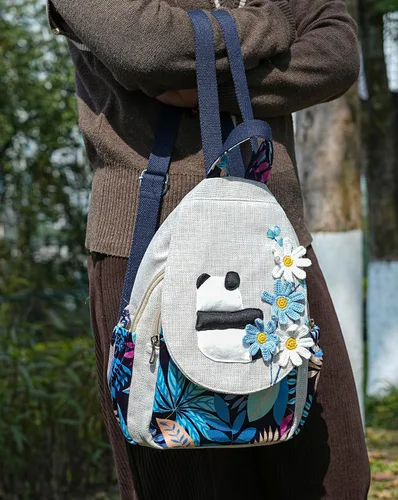 Vista 114 de HUANGGUOSHU Mochila de algodón tejida de algodón bohemio con bordado de lona estilo bohemio con múltiples bolsillos retro linda mochila cartera