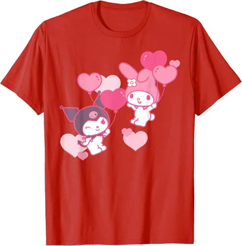 Vista 85 de Camiseta de My Melody y Kuromi con corazones del Día de San Valentín Negro