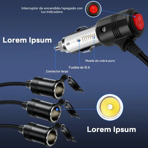 Vista 2 de Divisor de Encendedor de Cigarrillos, Divisor de 12 V, Adaptadores Duales de Encendedor de Cigarrillos para Coches, Enchufe de Encendedor