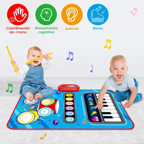 Vista 6 de Juguetes de bebé para niños de 1 año: Alfombra musical para bebés Juguetes para niños pequeños de 1 a 2 años - Piano y tambor de 2 en 1 Alfombra