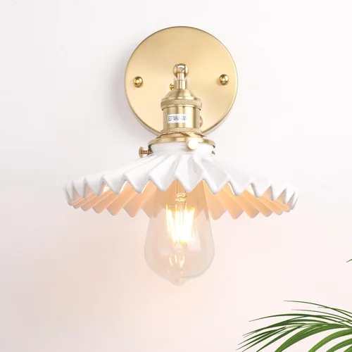 Vista 9 de Shenmoyl Apliques de pared vintage con pantalla de cristal de loto blanco de 180 grados, ajustable, de latón, con cable, moderna lámpara de pared
