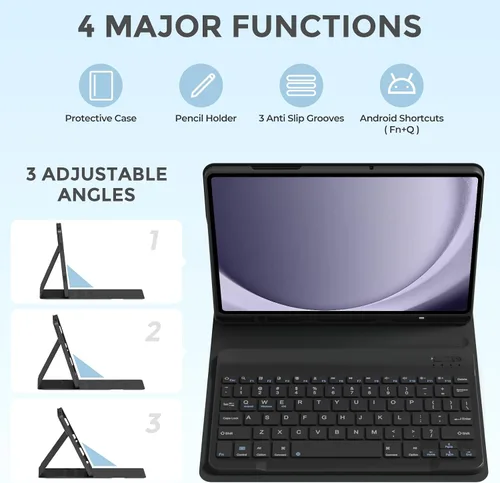 Vista 6 de Funda con teclado para Samsung Galaxy Tab A9 Plus/A9 11’’ 2023, Funda para tablet Samsung A9 Plus con ranura para lápiz, teclado desmontable tipo
