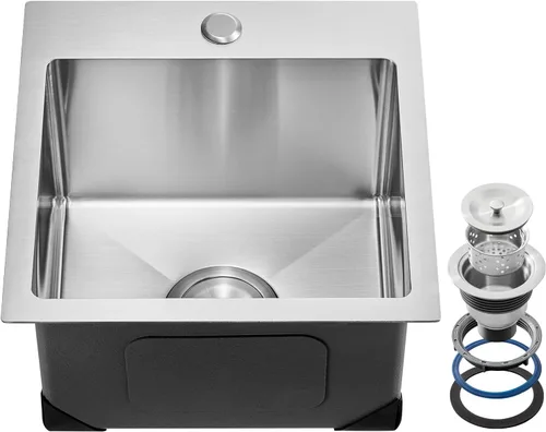Vista 14 de VEVOR Fregadero de cocina empotrado de 25" con profundidad de 9" Fregadero de cocina de montaje superior de un solo tazón Fregadero de acero