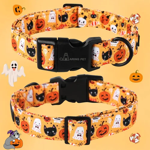 Vista 347 de Aring Pet Collar de algodón, ligero y ajustable, con hebilla de liberación rápida, para perros pequeños, medianos y grandes, para cachorros, S, Hoja