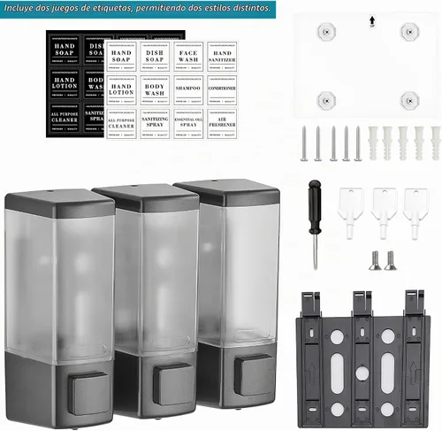 Vista 5 de Dispensador de champú y acondicionador para ducha, 3 cámaras, gris