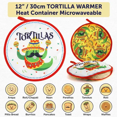 Vista 3 de Coloch Paquete de 3 bolsas calentadoras de tortillas, soporte aislante de 12 pulgadas para calentar tacos, mantiene el calor para tortillas