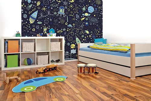 Vista 2 de OhPopsi WALS0379 - Mural de pared con dibujo de garabatos espaciales, azul