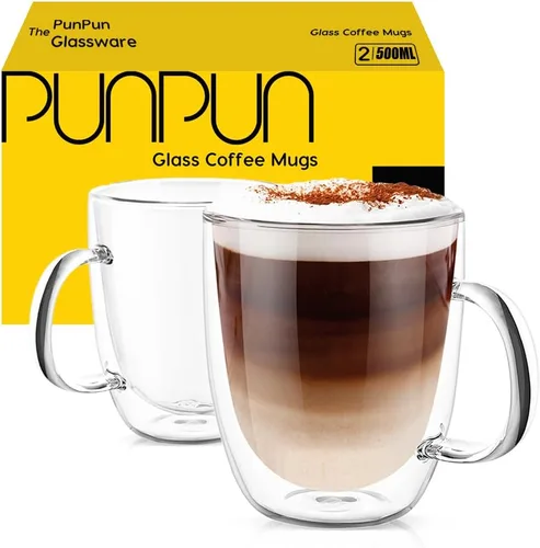Vista 10 de PunPun Vasos de café expreso de 8.5 oz/8.5 fl oz, vasos de vidrio con aislamiento de doble pared, juego de 2