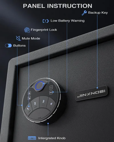 Vista 3 de Jinxnobi Caja de seguridad pequeña biométrica con candado, 0.78 pies cúbicos, caja de seguridad de estante removible de acceso rápido con escáner