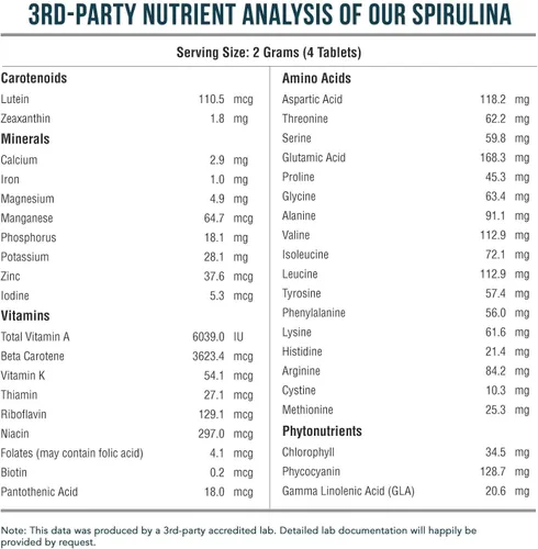 Vista 3 de Tabletas de espirulina orgánica (360 tabletas) – Hecho con Parry® Spirulina, la mejor espirulina del mundo, mayor densidad de nutrientes –