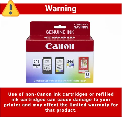 Vista 4 de Canon PG-245 XL / CL-246 XL - Paquete económico de tinta auténtica (2 cartuchos) con papel fotográfico de 50 hojas, compatible con iP2820