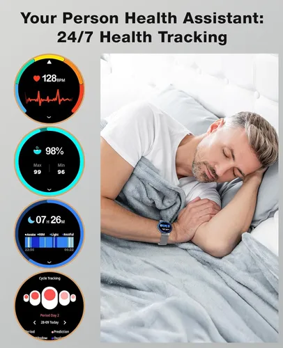 Vista 4 de SOUYIE Relojes inteligentes para mujeres y hombres, pantalla AMOLED de 1.43 pulgadas, monitor de actividad física, frecuencia cardíaca, presión