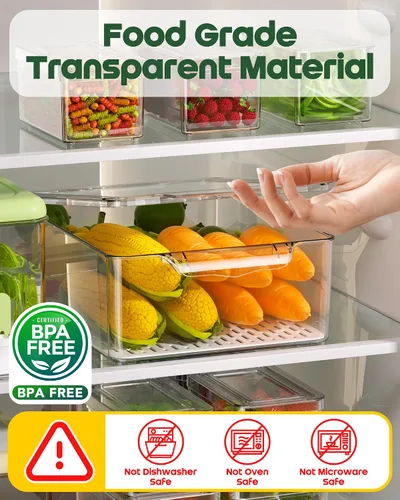 Vista 4 de KEMETHY - Paquete de 11 organizadores y almacenamiento para refrigerador, contenedores organizadores apilables para refrigerador, contenedores