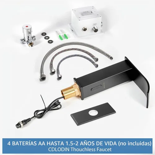 Vista 6 de Grifo de baño sin contacto, llave de cascada con sensor automático, lavabo moderno de acero inoxidable mate negro, llave de lavabo con sensor