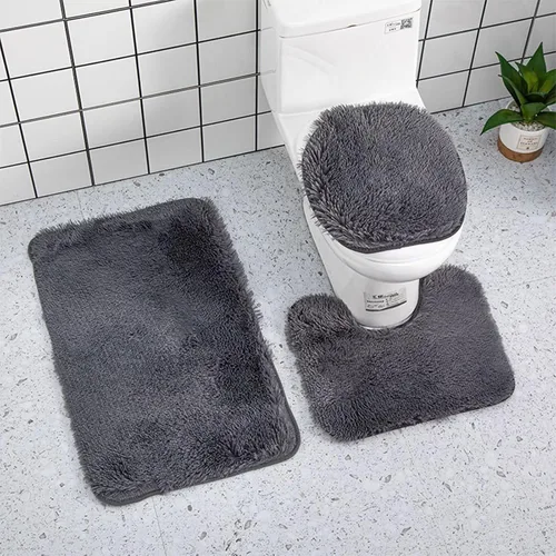 Vista 10 de Juego de alfombras de baño ultrasuaves antideslizantes, 3 piezas de felpilla para bañera, ducha y suelo de inodoro, color sólido absorbente de felpa