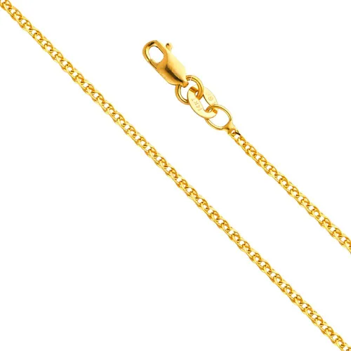 Vista 4 de The World Jewelry Center 14k REAL Yellow/White/Rose Gold Solid 2mm, 1.7mm, 1.5mm, 1.2mm Flat Open wheat Chain Necklace with Lobster Claw Clasp