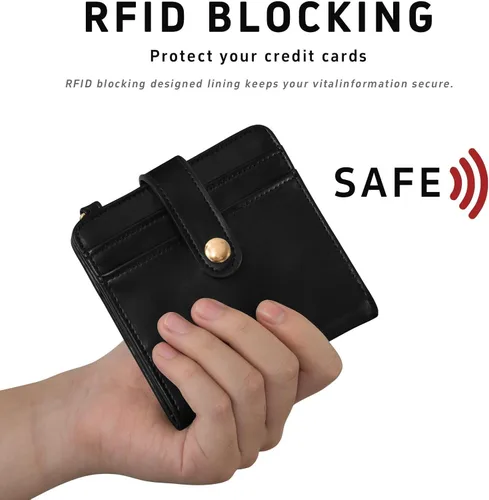 Vista 4 de Sinestour Black print Small Wallet for Women RFID Blocking Leather Bifold Small Purse with ID Window Card Holder Zipper Coin Pocket, Compact Credit