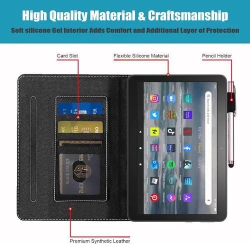 Vista 4 de Funda para tableta Amazon Kindle Fire 7 (pantalla de 7 pulgadas, 12ª generación, versión 2022), funda de piel sintética prémium con función