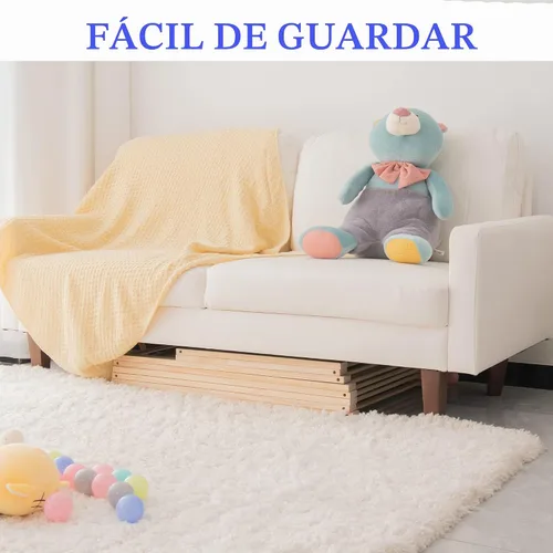 Vista 7 de Corralito de madera para bebés, parque infantil de madera maciza de 59 x 71 pulgadas, área de juego con valla para bebés con puerta de seguridad