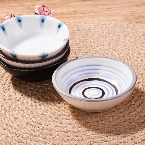 Vista 5 de Plato pequeño de salsa de soja, plato de sabor de cerámica, plato de sushi de estilo japonés, plato de salsa de 4 piezas