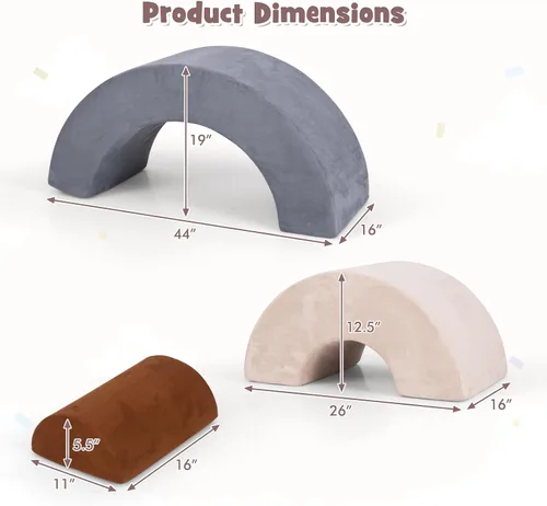 Vista 8 de INFANS Juguetes de Escalada para Niños Pequeños, Juego de Bloques de Escalada de Espuma de 3 Piezas con Forma de Arcoíris para Juegos en Interiores